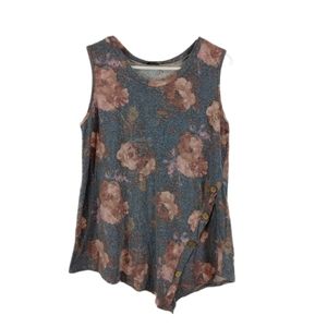 Jodifil gray faded floral button detail V tank L